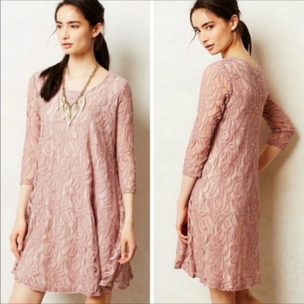 Anthropologie Puella Cottagecore Fairy Floral Lace Feminine Shift  Dress Size M